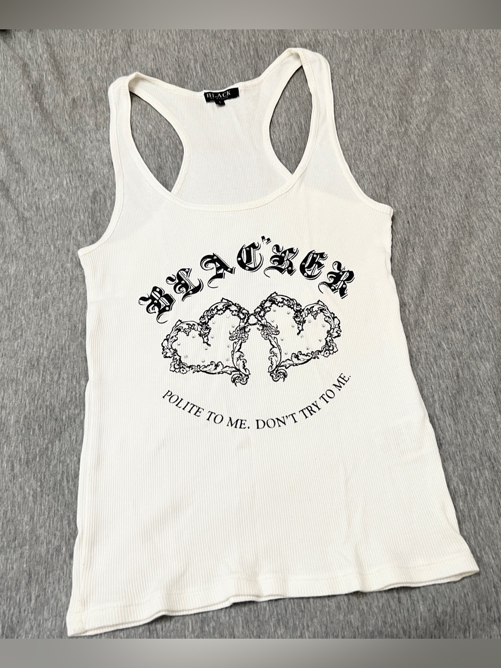 Moussy White Ribbed Racerback Tank Y2K